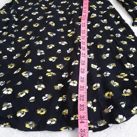 Banana Republic NWT Women's Size 10P Black Yellow Floral Puff-Sleeve Mini Dress - Picture 13 of 13